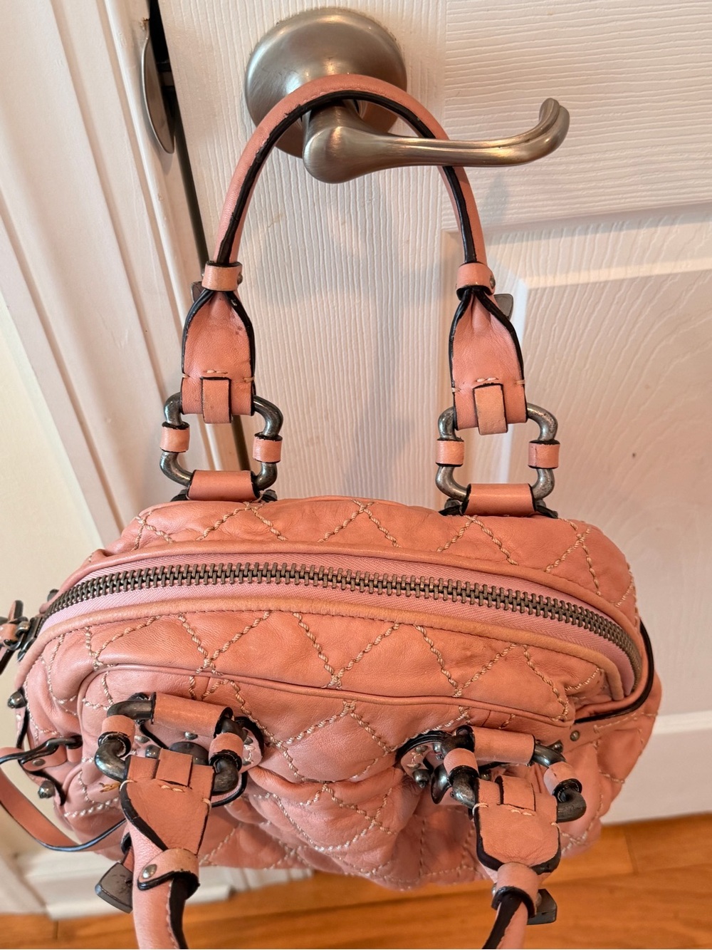 Vintage early 2000s Juicy couture Quilted Soft Leather Satchel Handbag - Pink - Picture 3 of 9